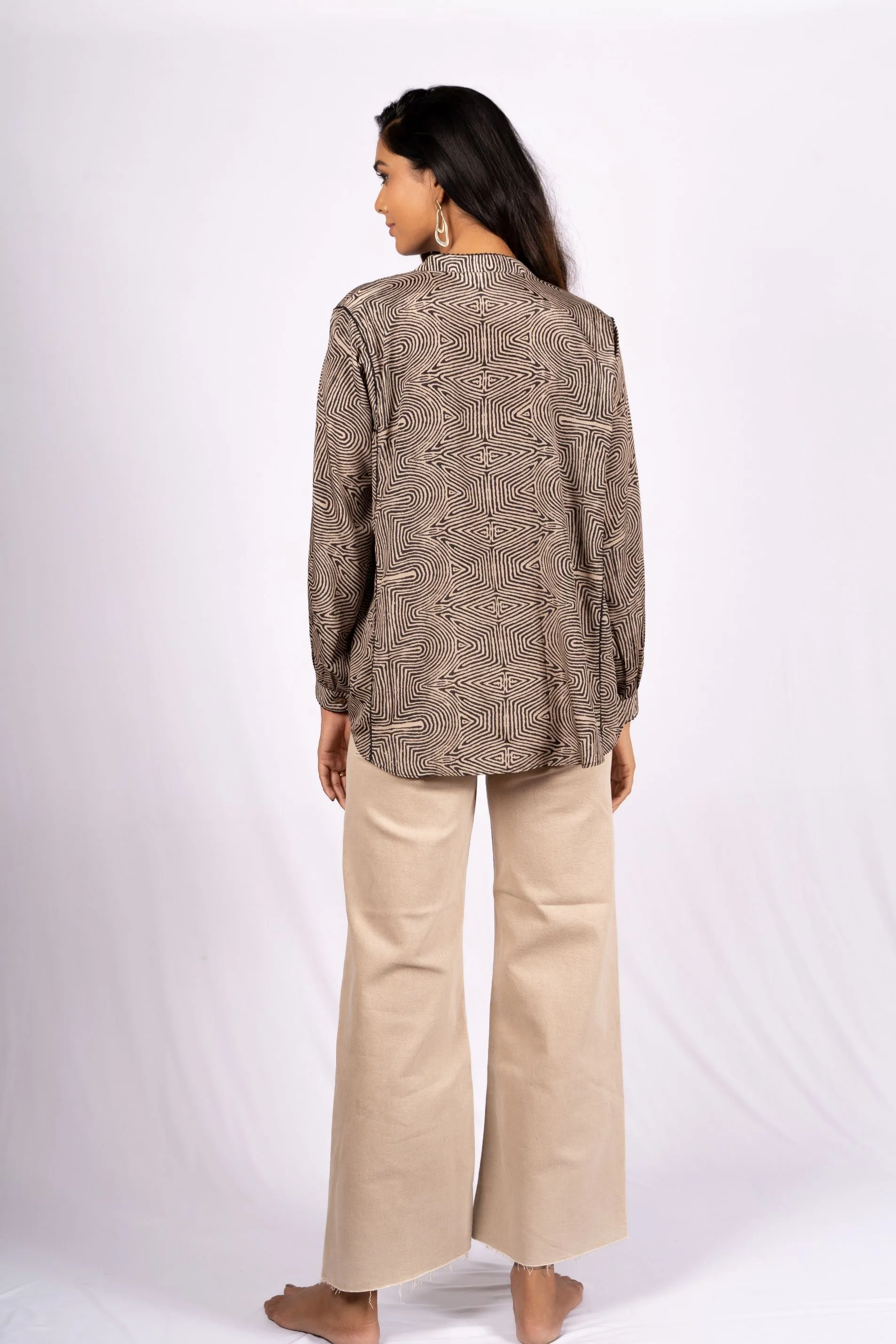 Tunnel Black And Beige Abstract Crepe Top