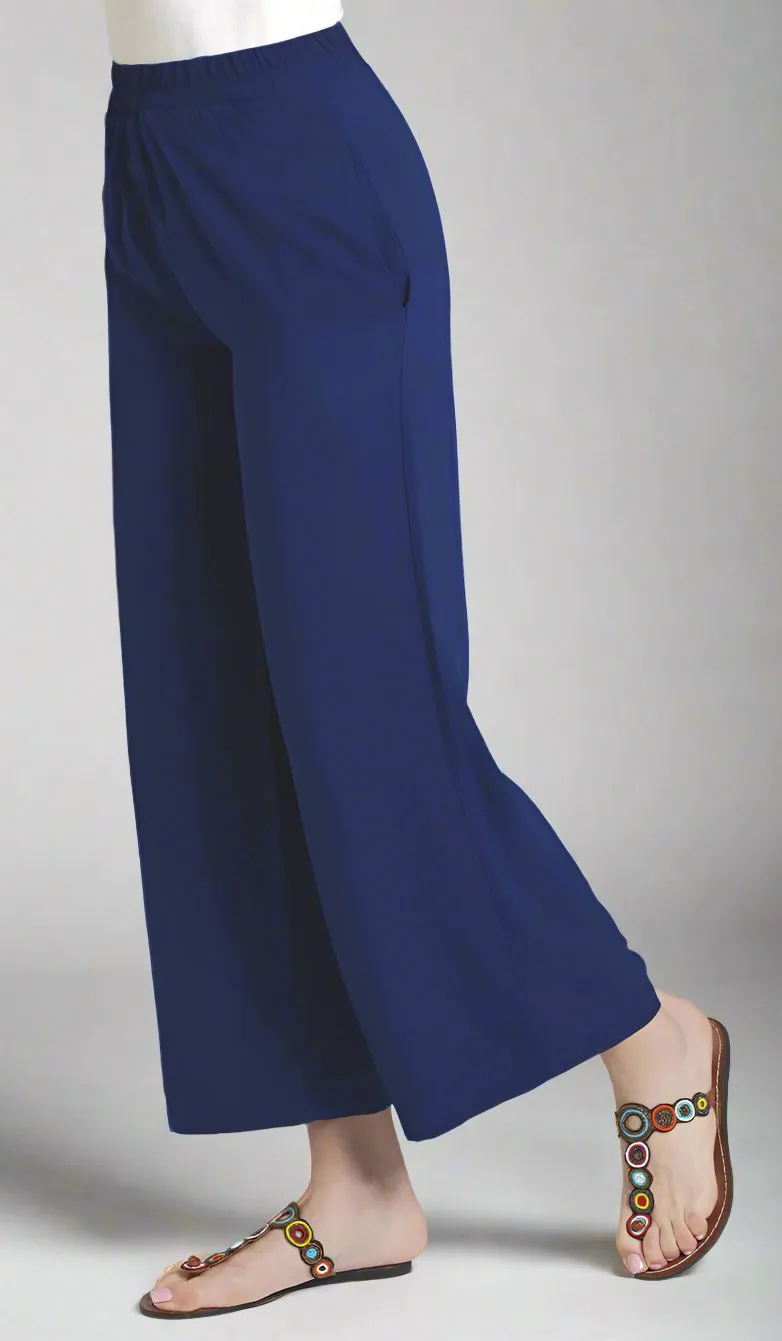 Ula Loose Flowy Stretch Waist Wide Leg Pants - Lapis Blue