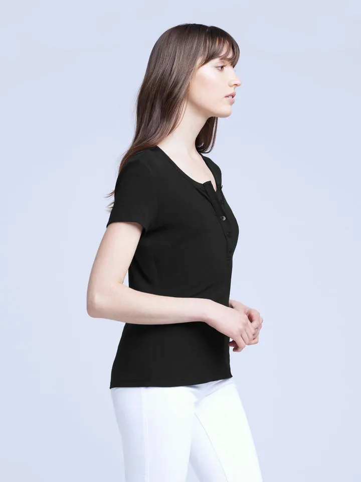 VIOLET SHORT SLEEVE HENLEY TEE 639MMS Black