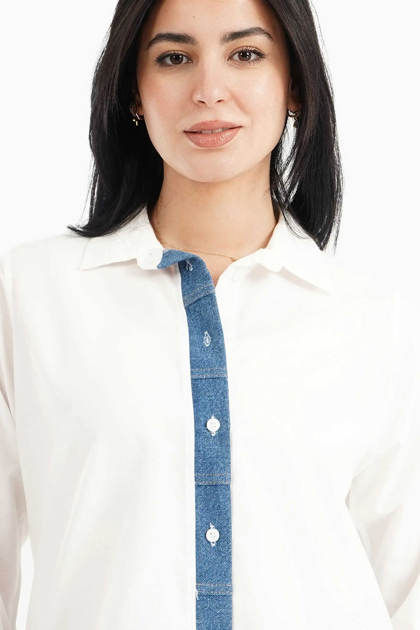 Viscose Shirt with Denim Placket