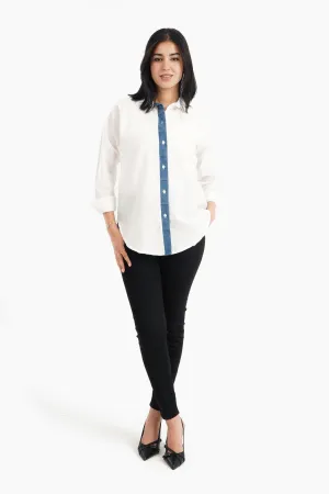 Viscose Shirt with Denim Placket