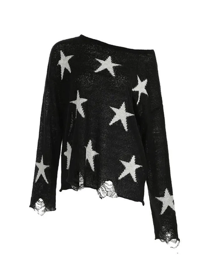 Wenkouban-y2k Outfits christmas outfit Star Print Oversized Sweaters