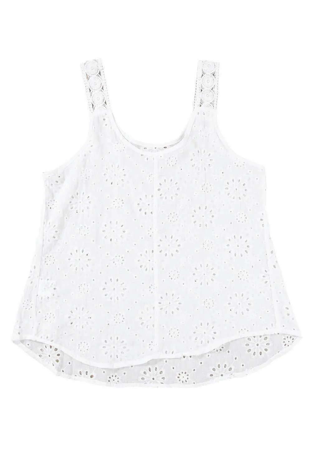 White Eyelet Embroidery Flowy Tank Top