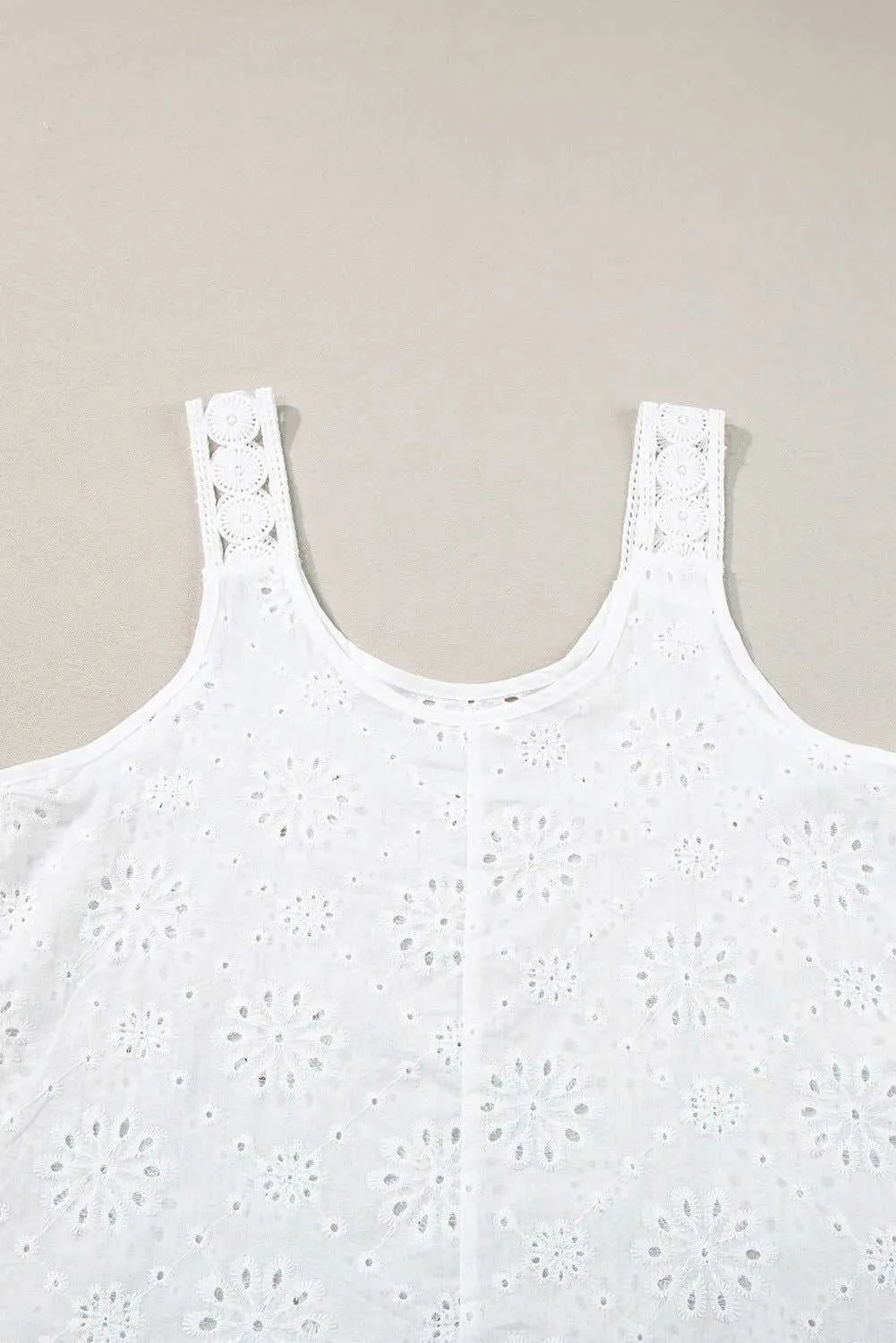 White Eyelet Embroidery Flowy Tank Top