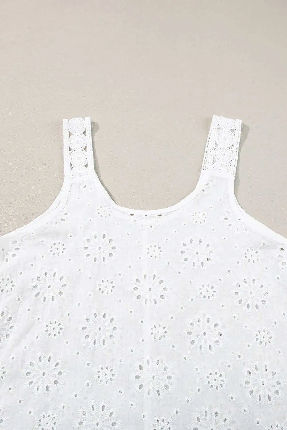 White Eyelet Embroidery Flowy Tank Top