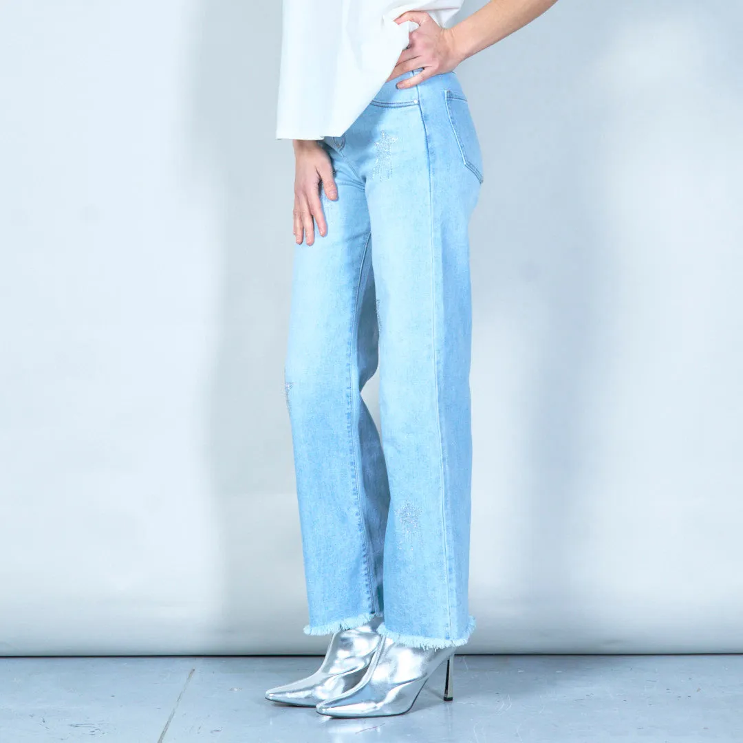 Wide-leg raw hem denim jeans wholesale