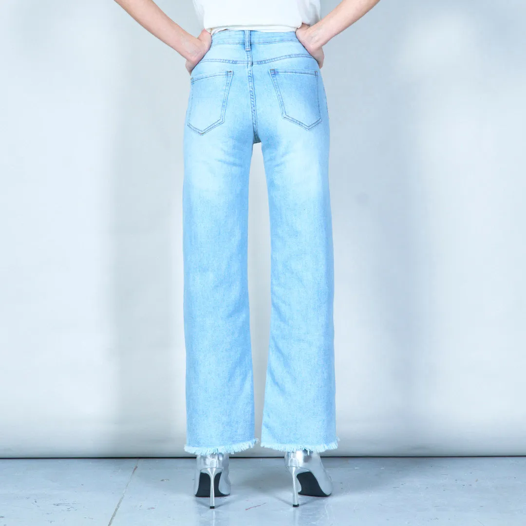 Wide-leg raw hem denim jeans wholesale