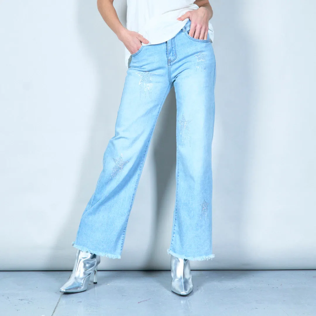 Wide-leg raw hem denim jeans wholesale