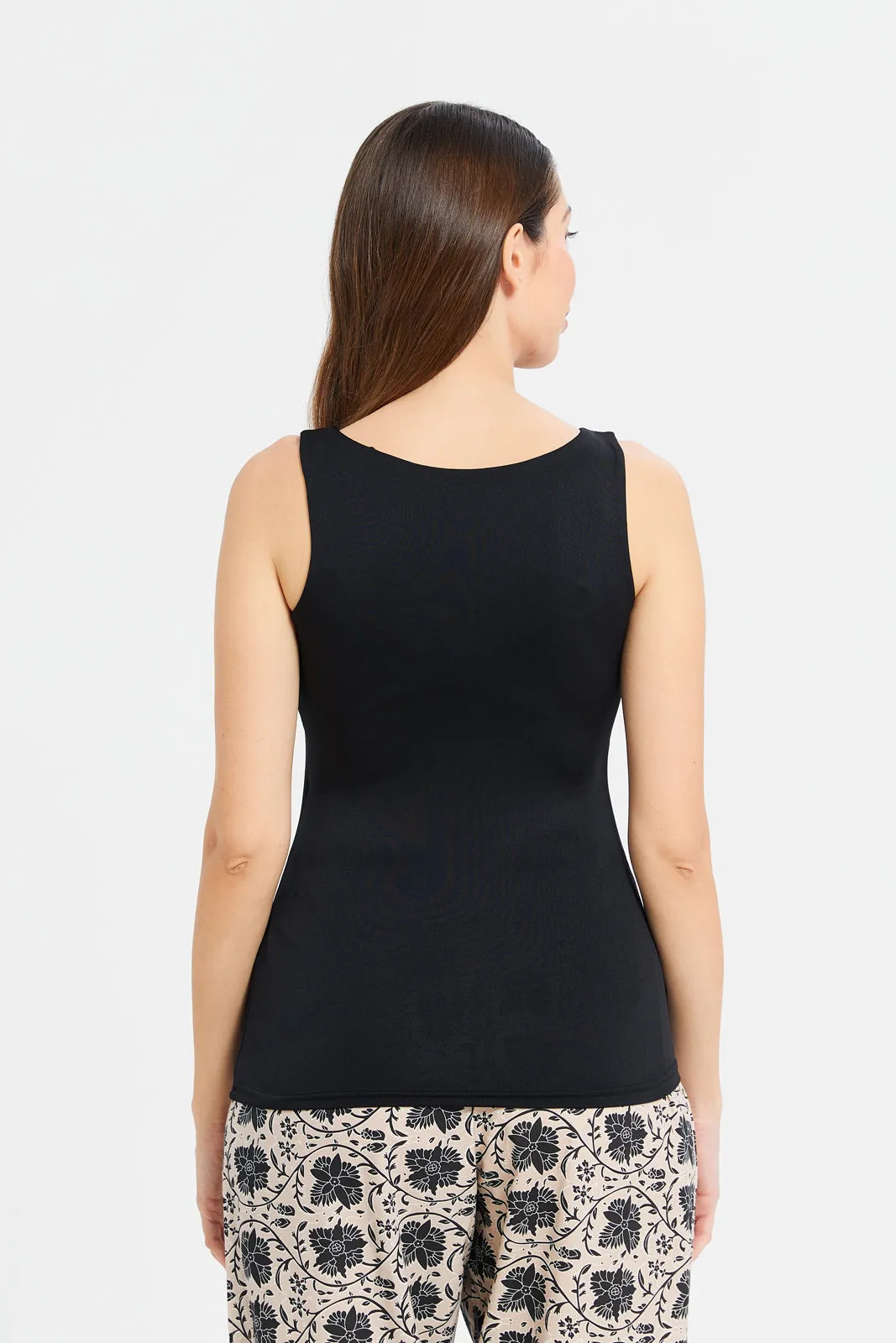 Women Black Plain Layered Tank Top